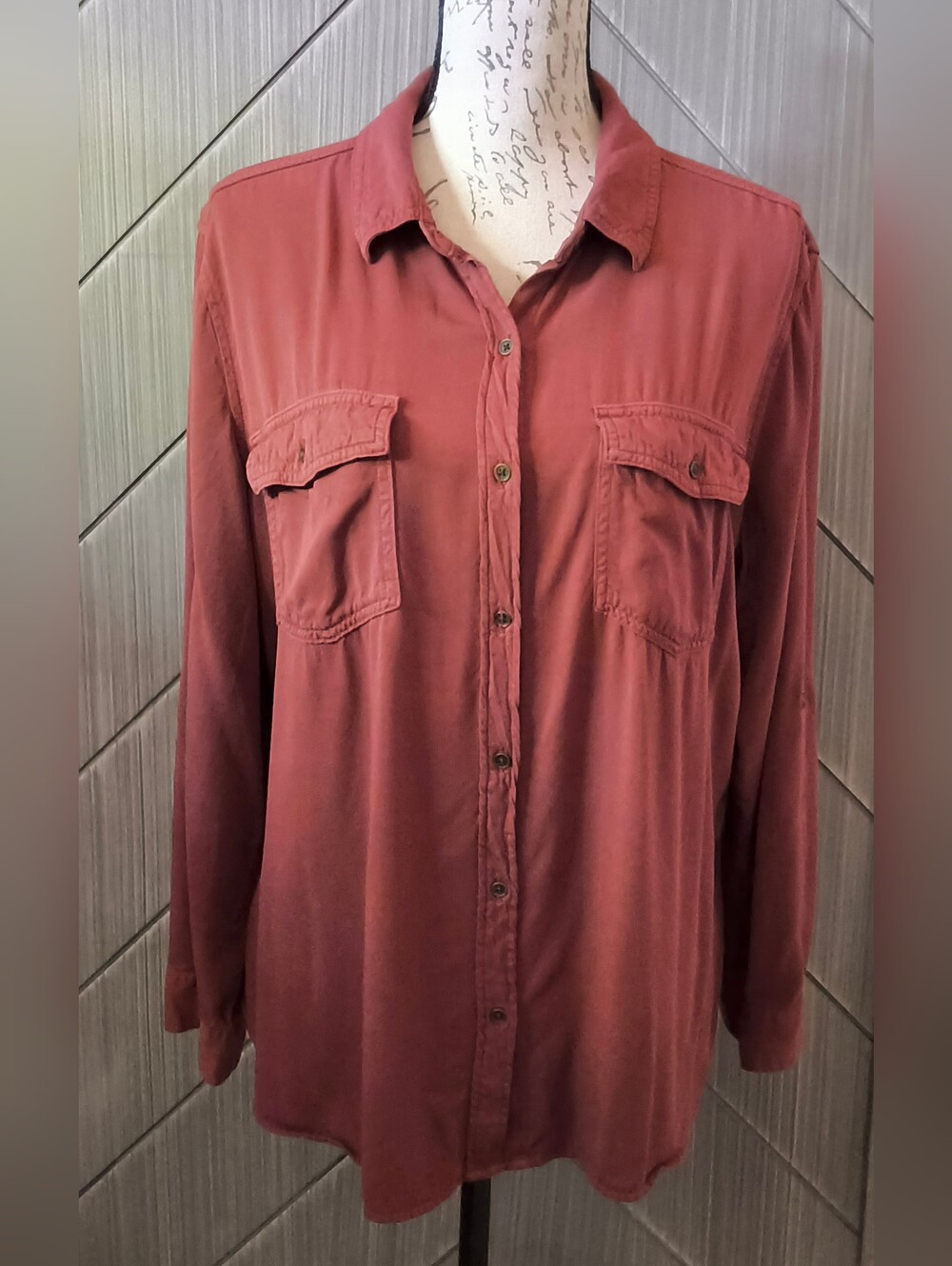 a.n.a Petite XL Terracotta / Rust Utility Button Down Shirt Soft Country Boho